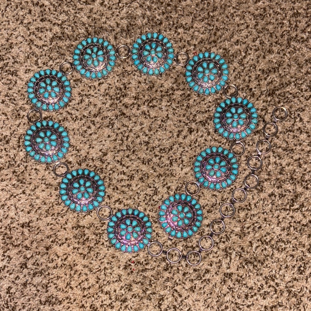 Faux Turquoise and Silver Floral Small concho belt